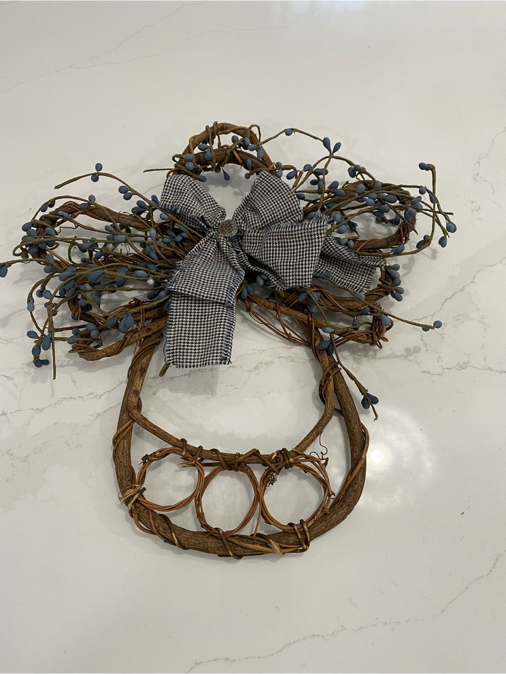 Handmade Rustic Wreath with Blue Berry Sprigs and Gingham Bow
